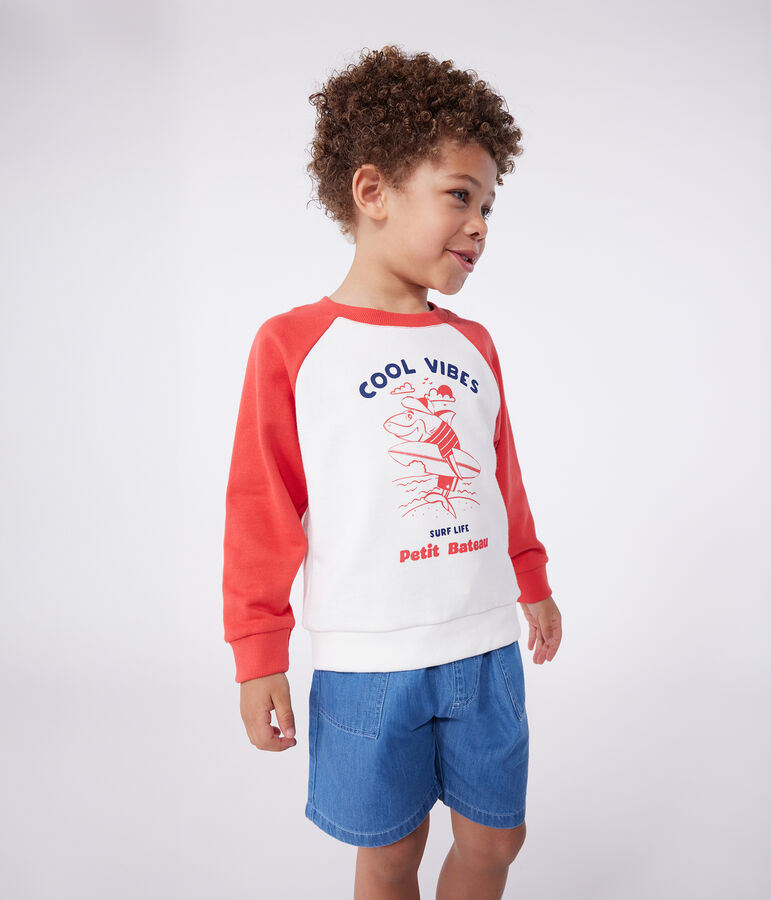 Sudadera infantil de algod&oacute;n con estampado blanco/rojo
