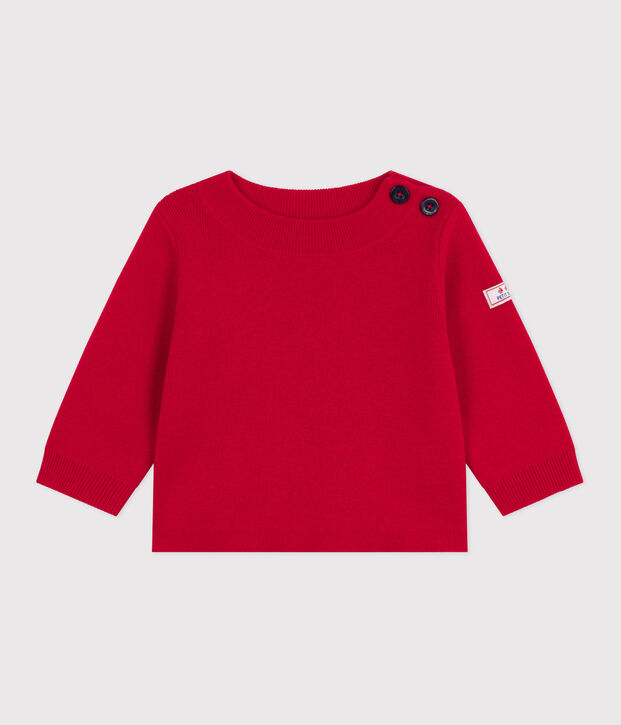 Jersey marinero liso de lana y algod&oacute;n para beb&eacute; rojo