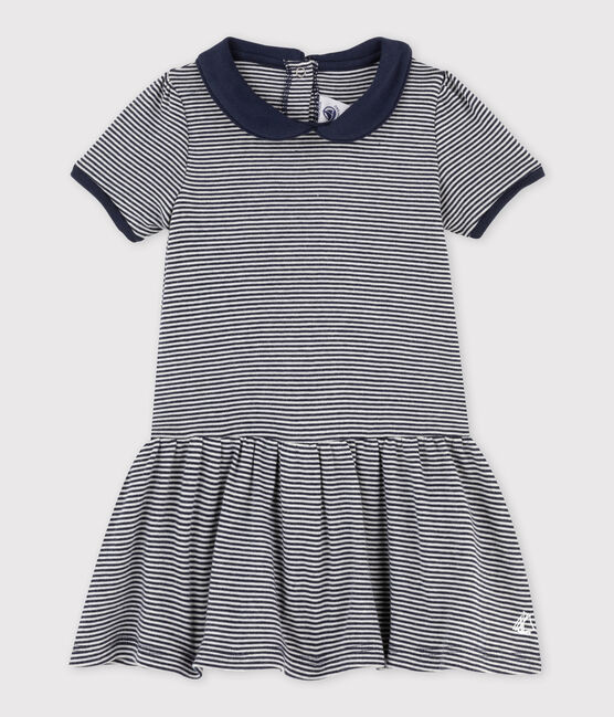 Vestido en milrayas para bebé niña azul SMOKING/beige COQUILLE