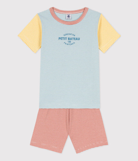 Pijama corto de algodón milrayas tricolor para niño/niña MIMI/ MULTICO