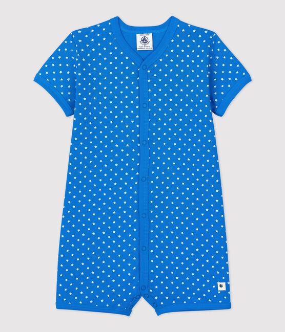 Pelele corto con estampado de lunares de algodón orgánico de bebé azul BRASIER/gris MARSHMALLOW
