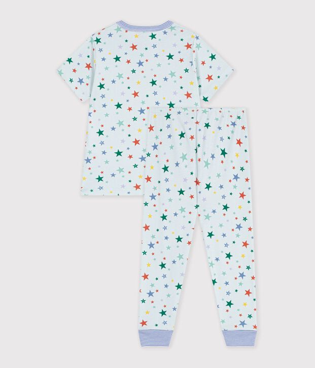 Pijama infantil de algod&oacute;n de manga corta y pierna larga con estampado azul/multicolor