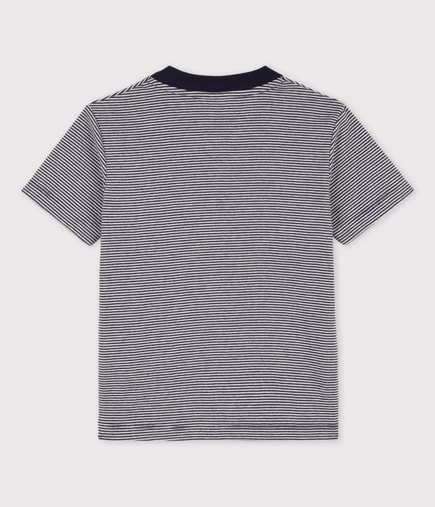 Camiseta de manga corta de algod&oacute;n de ni&ntilde;o azul/blanco