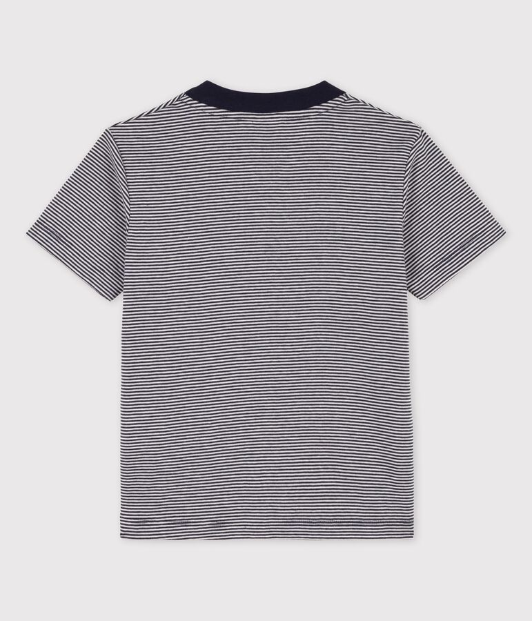 Camiseta de manga corta de algod&oacute;n de ni&ntilde;o azul/blanco