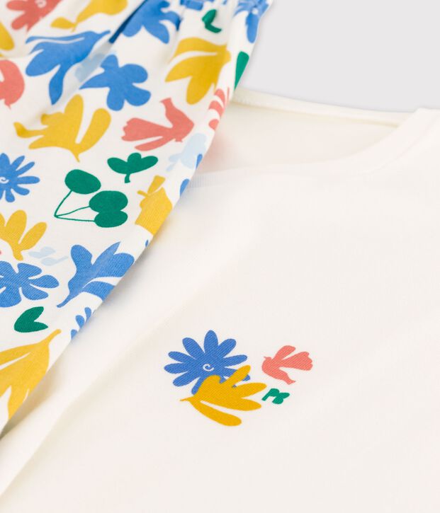 Pijama corto de algod&oacute;n para chica blanco/multicolor