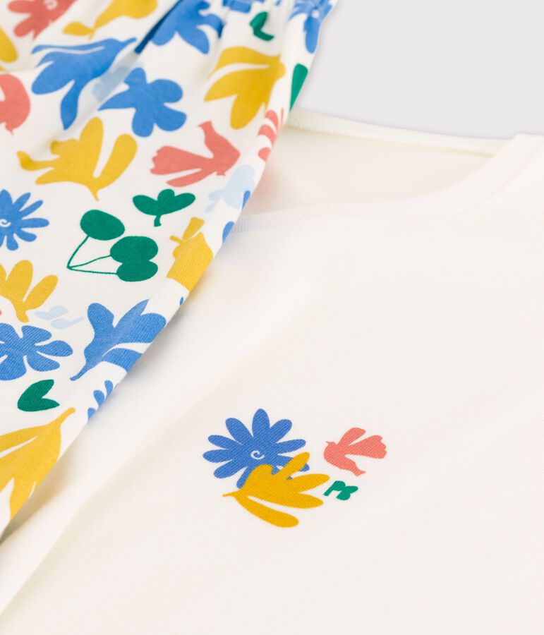 Pijama corto de algod&oacute;n para chica blanco MARSHMALLOW/blanco MULTICO