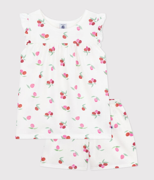 Pijama corto infantil de algod&oacute;n con estampado de frutas blanco/multicolor