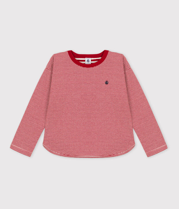 Camiseta de manga larga de tejido t&uacute;bico de ni&ntilde;o rojo/beige