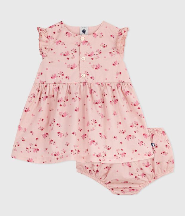 Vestido de algod&oacute;n sin mangas y pololo para beb&eacute; rosa/multicolor
