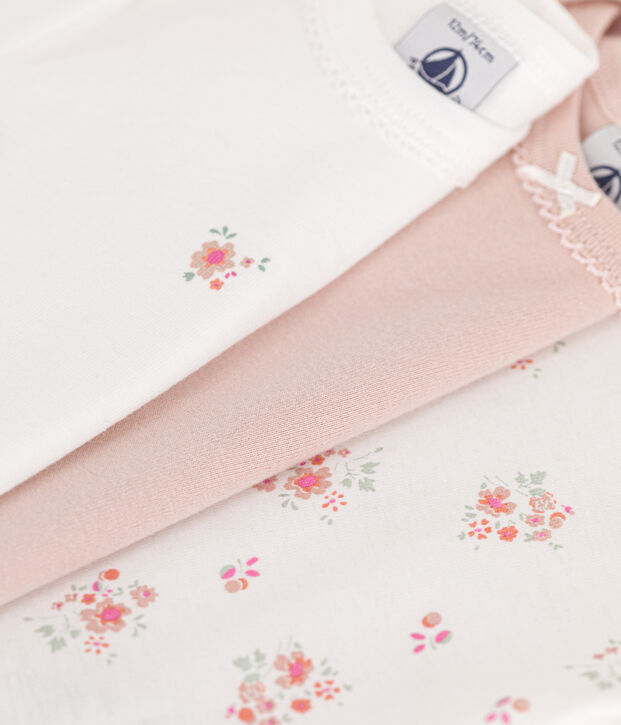 Juego de 3 bodis de manga corta de algod&oacute;n con flores para beb&eacute; multicolor