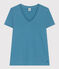 Camiseta LA RECTA de algodón con cuello de pico para mujer azul POLOCHON