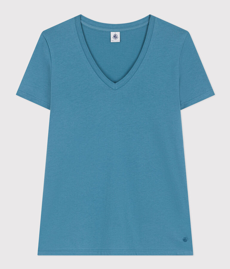 Camiseta LA RECTA de algod&oacute;n con cuello de pico para mujer azul