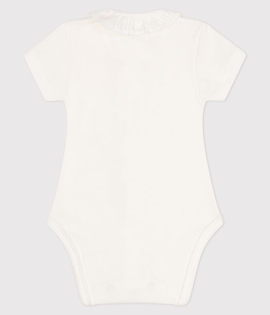 Bodi de manga corta con cuello isabelino de bebé blanco MARSHMALLOW