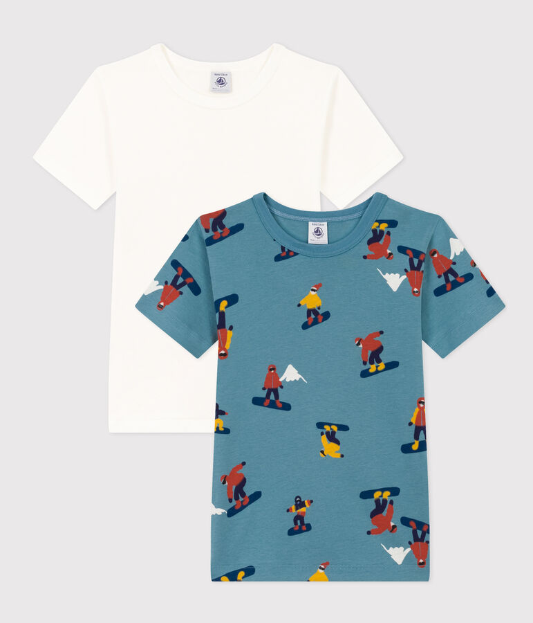 Juego de 2 camisetas de manga corta de algod&oacute;n snowboard para ni&ntilde;o multicolor