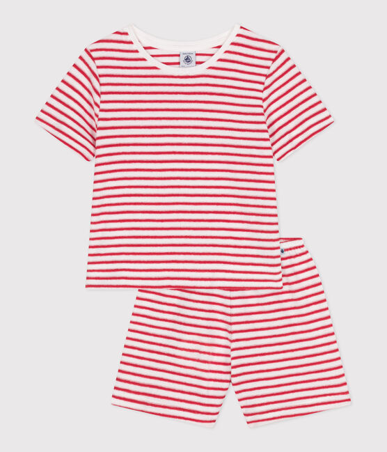 Pijama infantil corto de algodón a rayas rojo MARSHMALLOW/ SPI