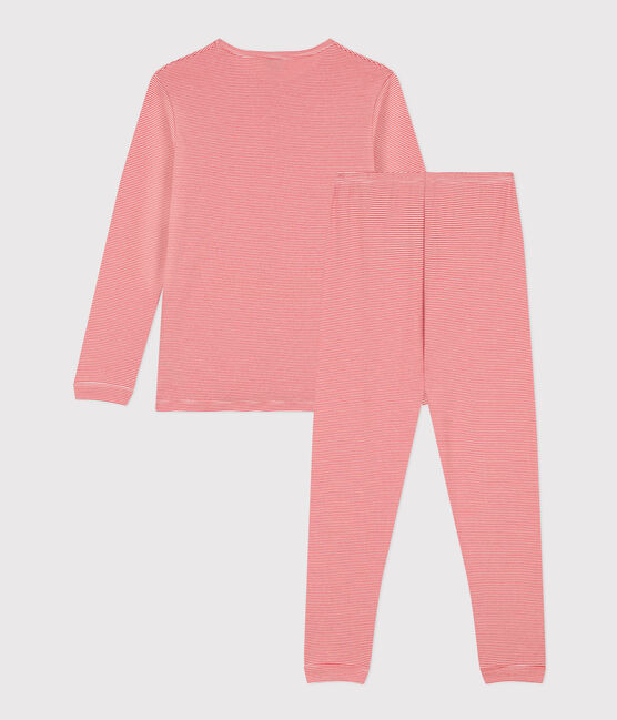 Pijama de algodón a rayas para niño naranja OURSIN/blanco MARSHMALLOW