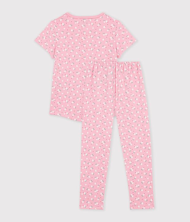 Pijama infantil de algod&oacute;n de manga corta y pierna larga con estampado rosa/multicolor