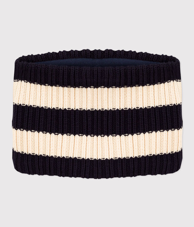 Braga de cuello a rayas de punto con forro de tejido polar de ni&ntilde;o/ni&ntilde;a azul/crudo