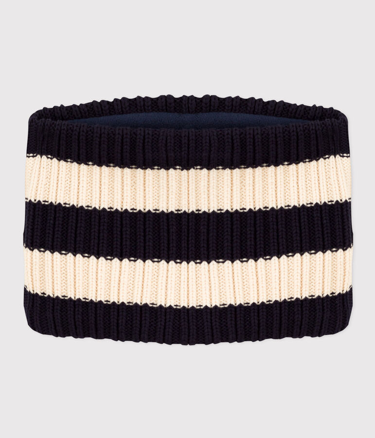 Braga de cuello a rayas de punto con forro de tejido polar de ni&ntilde;o/ni&ntilde;a azul/crudo