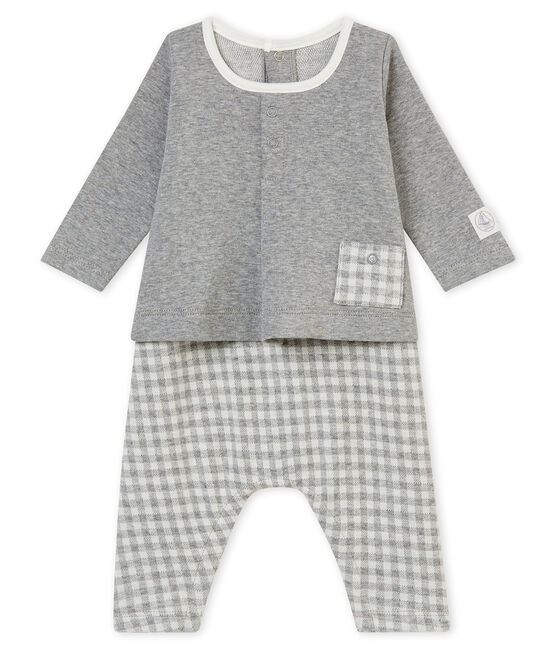 Pelele largo vichy para bebé niño gris SUBWAY/blanco MARSHMALLOW