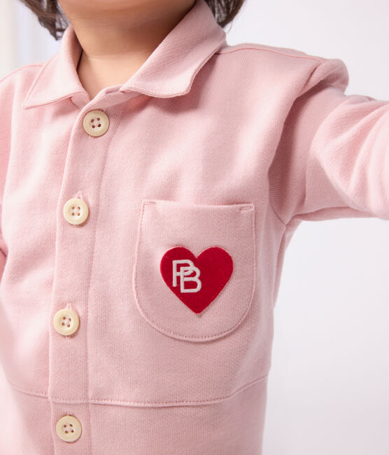 Mono largo estilo «worker» de algodón liso para bebé rosa JOLI