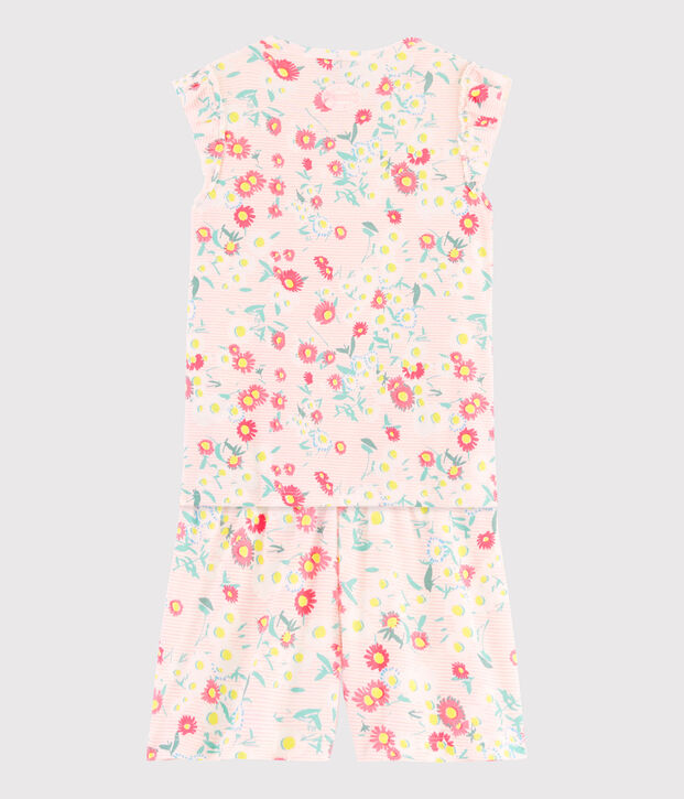 Pijama corto de flores para ni&ntilde;a de punto blanco/multicolor