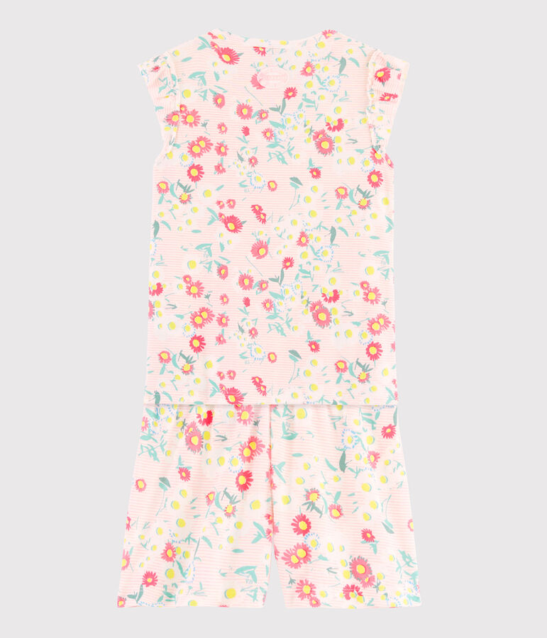 Pijama corto de flores para ni&ntilde;a de punto blanco MARSHMALLOW/blanco MULTICO