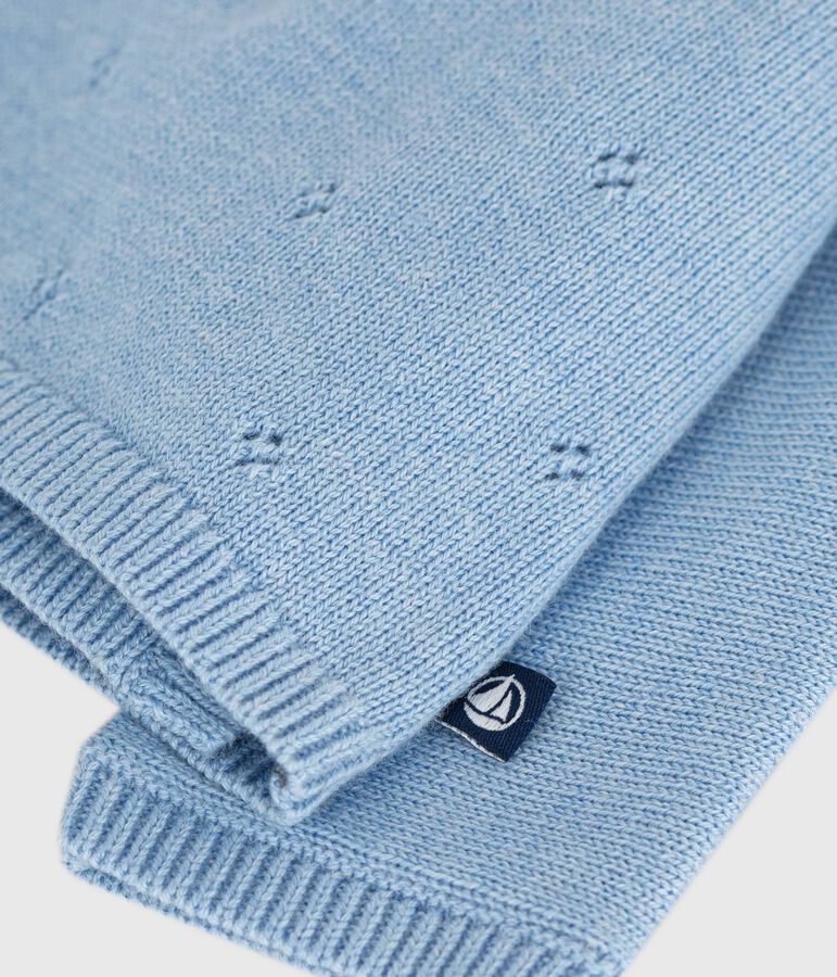 Jersey cruzado calado de punto tricotado de lana y algod&oacute;n para beb&eacute; azul FLO
