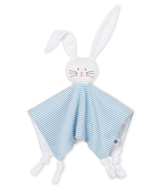 Peluche de conejo para bebé de punto azul ACIER/blanco MARSHMALLOW