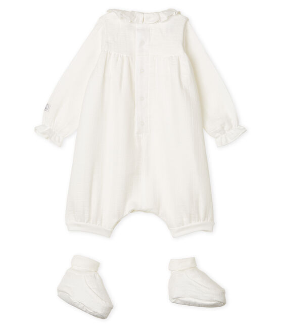 Conjunto de mono y patucos para bebé de tela de mantilla blanco MARSHMALLOW
