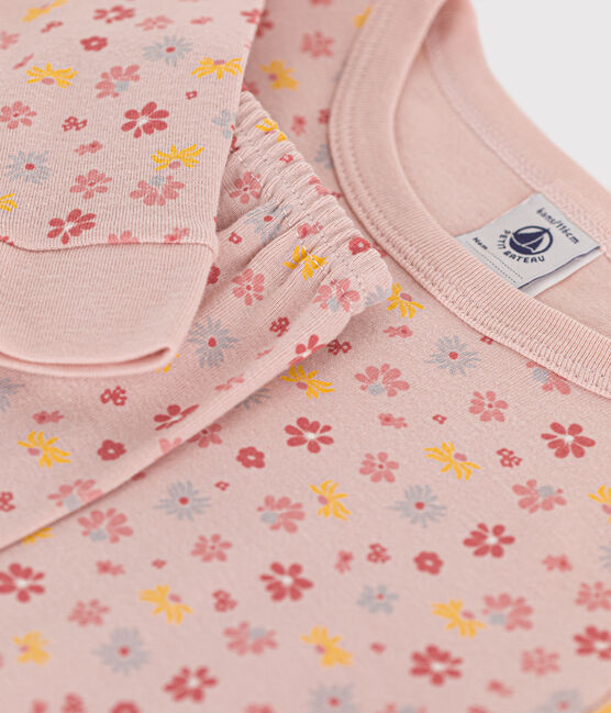 Pijama infantil ajustado de algodón con estampado de flores SALINE/ MARSHMALLOW