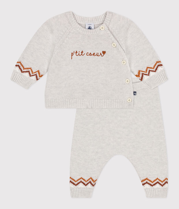 Conjunto de 2 piezas de punto tricotado con estampado P'tit C&oelig;ur para beb&eacute; beige/multicolor