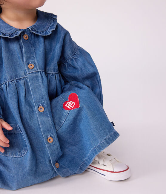 Vestido denim de manga larga con cuello para bebé azul DENIM CLAIR