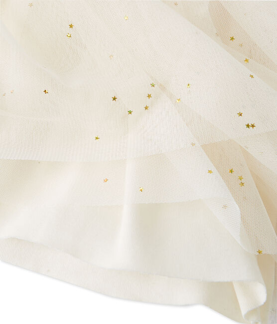 Vestido bi-materia de rayas brillantes beige COQUILLE/amarillo LUREX DORE