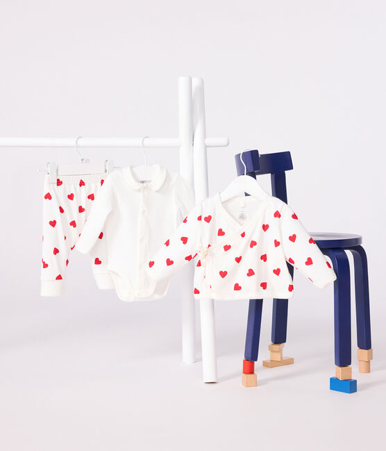 Conjunto de 3 piezas cruzado con estampado de corazones para bebé blanco MARSHMALLOW/rojo TERKUIT