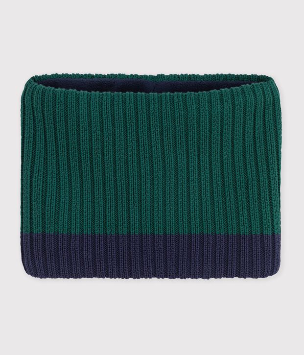 Braga de cuello infantil de punto tricotado bicolor con forro polar verde/azul
