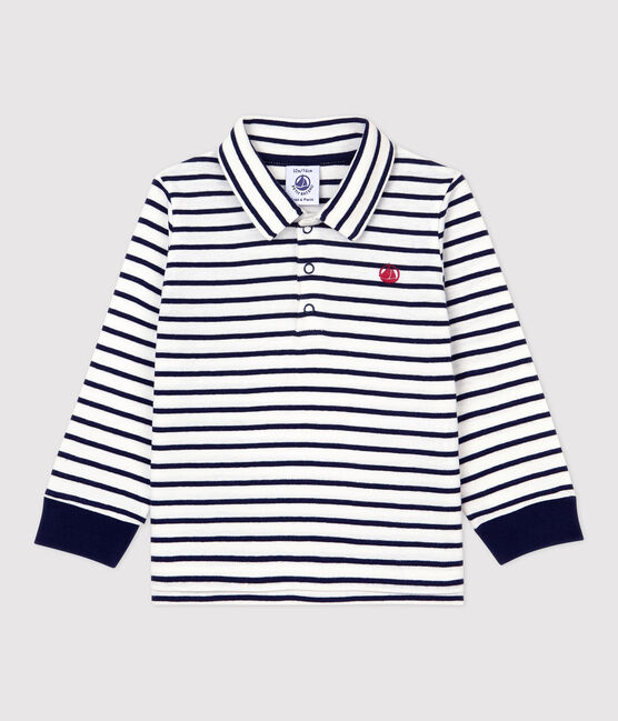 Polo de algodón de bebé. blanco MARSHMALLOW/azul SMOKING