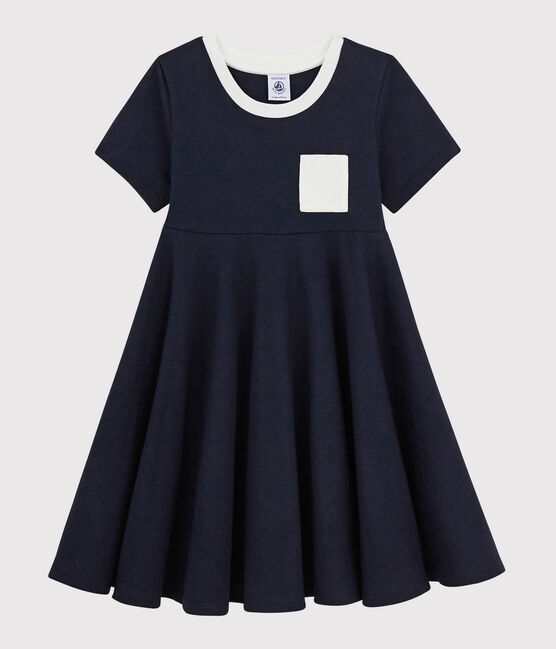 Vestido de manga corta de punto de niña azul SMOKING