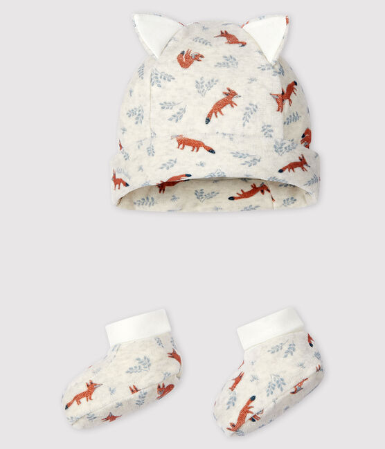 Juego de gorrito y patucos de zorro de terciopelo para bebé niño beige MONTELIMAR/blanco MULTICO