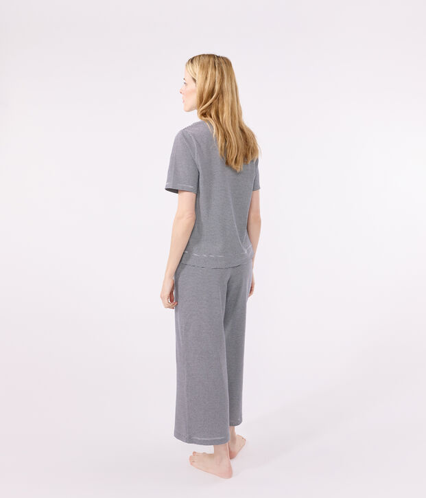 Pijama milrayas de algod&oacute;n de mujer azul/blanco