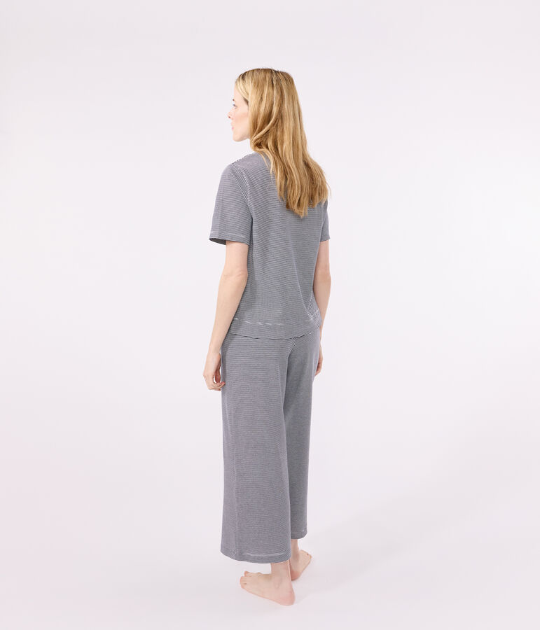 Pijama milrayas de algod&oacute;n de mujer azul/blanco