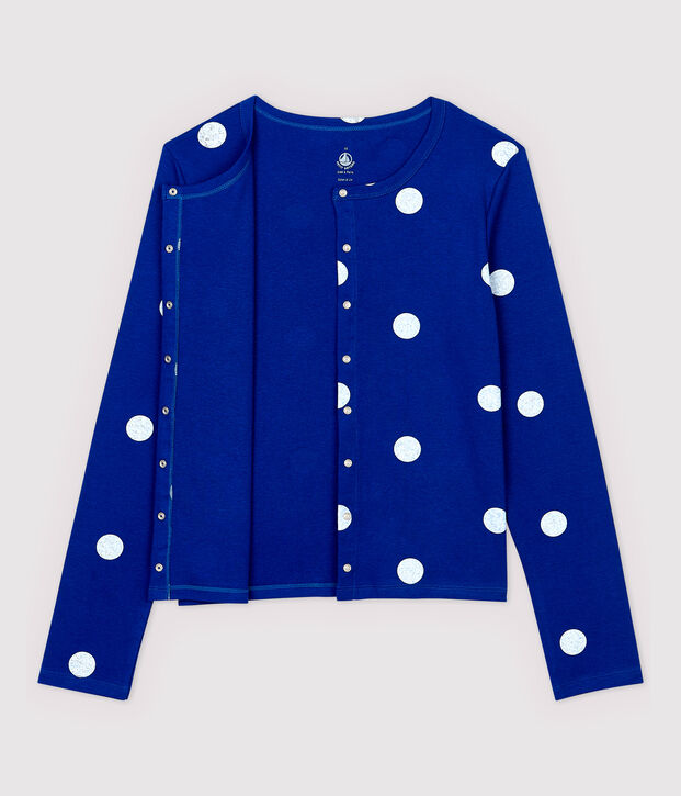 Rebeca de algod&oacute;n/lino estampada de mujer azul/blanco