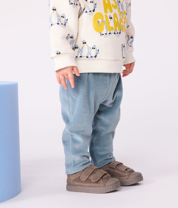 Pantal&oacute;n de rizo aterciopelado liso para beb&eacute; azul