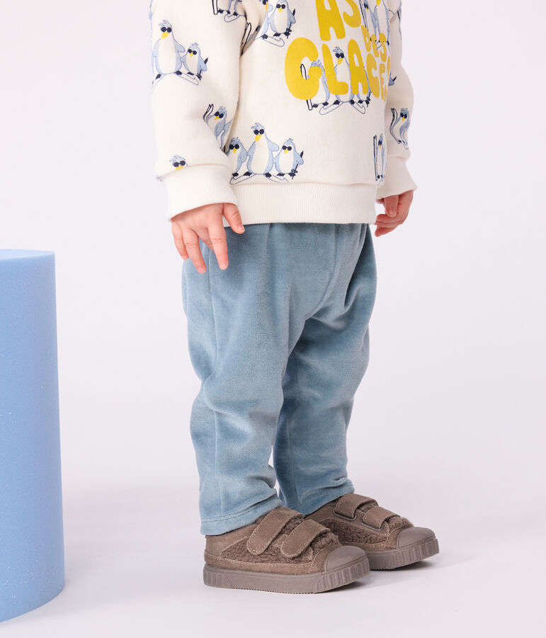 Pantal&oacute;n de rizo aterciopelado liso para beb&eacute; azul