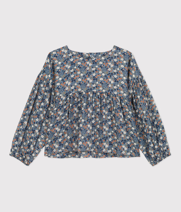 Blusa estampada de gasa de algod&oacute;n de ni&ntilde;a azul/multicolor