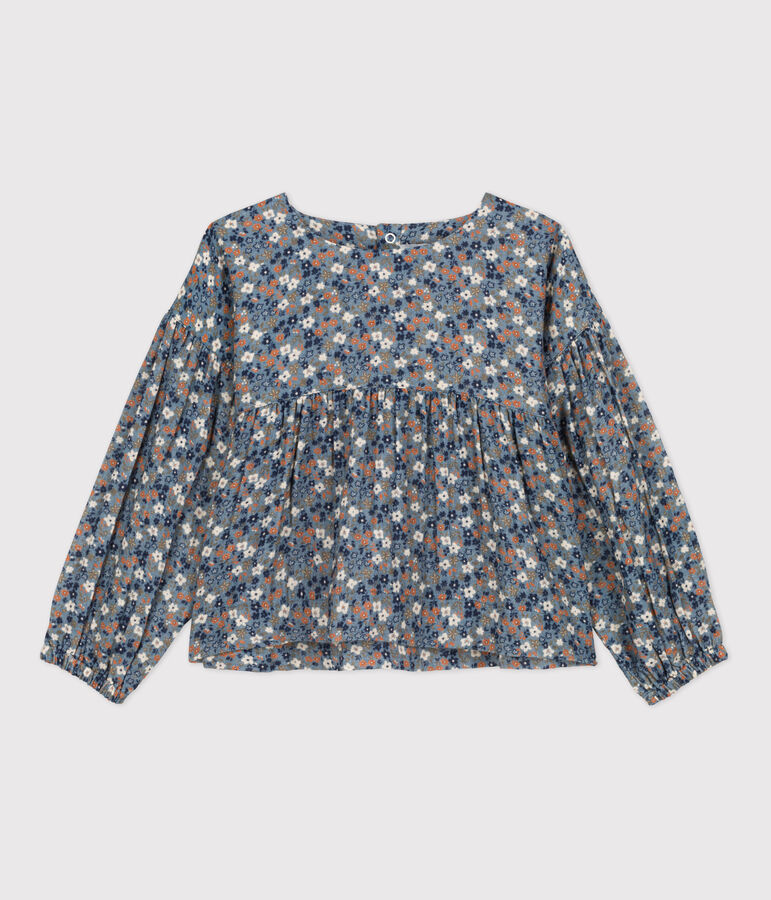 Blusa estampada de gasa de algod&oacute;n de ni&ntilde;a azul/multicolor