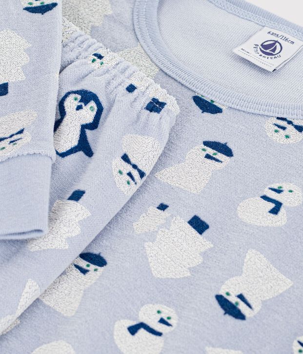 Pijama infantil de terciopelo con estampado de mu&ntilde;ecos de nieve azul/multicolor