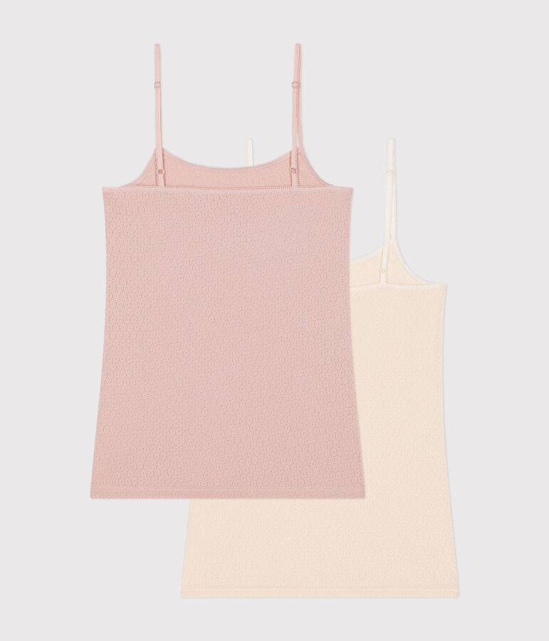 Juego de 2 camisetas de tirantes de algod&oacute;n calado para mujer multicolor