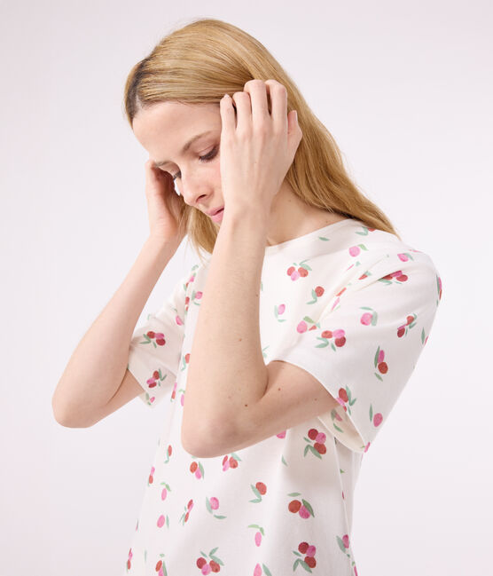Pijama corto de algodón con estampado de frutas para mujer blanco MARSHMALLOW/blanco MULTICO
