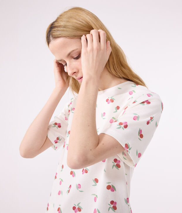 Pijama corto de algod&oacute;n con estampado de frutas para mujer blanco/multicolor